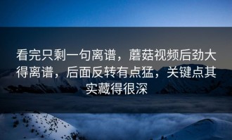 看完只剩一句离谱，蘑菇视频后劲大得离谱，后面反转有点猛，关键点其实藏得很深
