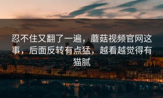 忍不住又翻了一遍，蘑菇视频官网这事，后面反转有点猛，越看越觉得有猫腻