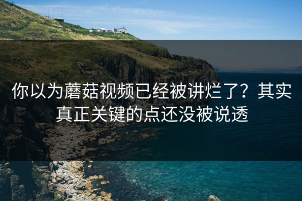 你以为蘑菇视频已经被讲烂了？其实真正关键的点还没被说透