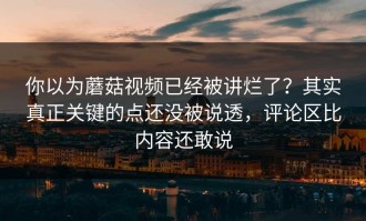 你以为蘑菇视频已经被讲烂了？其实真正关键的点还没被说透，评论区比内容还敢说
