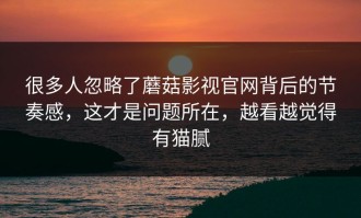 很多人忽略了蘑菇影视官网背后的节奏感，这才是问题所在，越看越觉得有猫腻