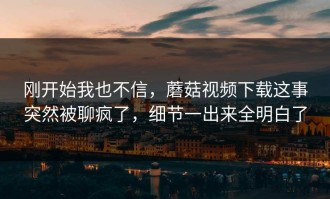 刚开始我也不信，蘑菇视频下载这事突然被聊疯了，细节一出来全明白了