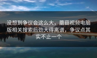 没想到争议会这么大，蘑菇视频电脑版相关搜索后劲大得离谱，争议点其实不止一个