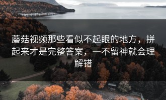 蘑菇视频那些看似不起眼的地方，拼起来才是完整答案，一不留神就会理解错