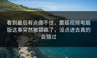 看到最后有点绷不住，蘑菇视频电脑版这事突然被聊疯了，没点进去真的会错过