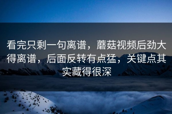 看完只剩一句离谱，蘑菇视频后劲大得离谱，后面反转有点猛，关键点其实藏得很深
