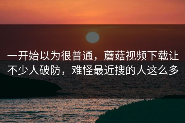 一开始以为很普通，蘑菇视频下载让不少人破防，难怪最近搜的人这么多