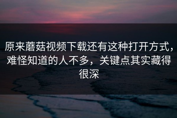 原来蘑菇视频下载还有这种打开方式，难怪知道的人不多，关键点其实藏得很深