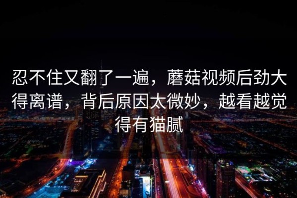 忍不住又翻了一遍，蘑菇视频后劲大得离谱，背后原因太微妙，越看越觉得有猫腻