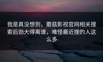 我是真没想到，蘑菇影视官网相关搜索后劲大得离谱，难怪最近搜的人这么多