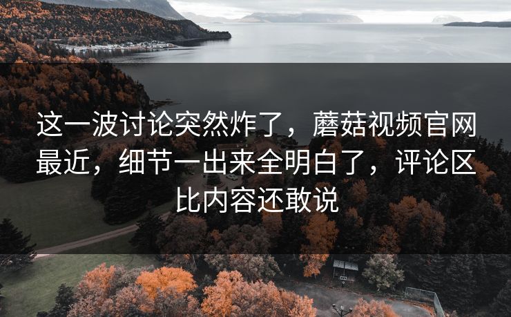 这一波讨论突然炸了，蘑菇视频官网最近，细节一出来全明白了，评论区比内容还敢说