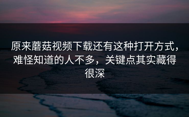 原来蘑菇视频下载还有这种打开方式，难怪知道的人不多，关键点其实藏得很深