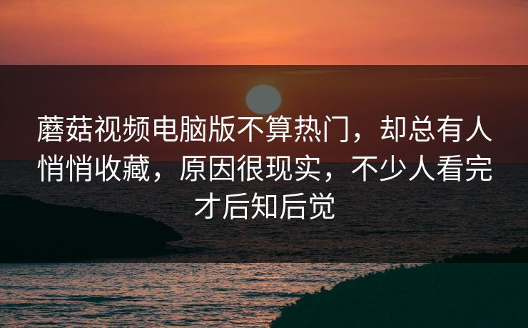 蘑菇视频电脑版不算热门，却总有人悄悄收藏，原因很现实，不少人看完才后知后觉