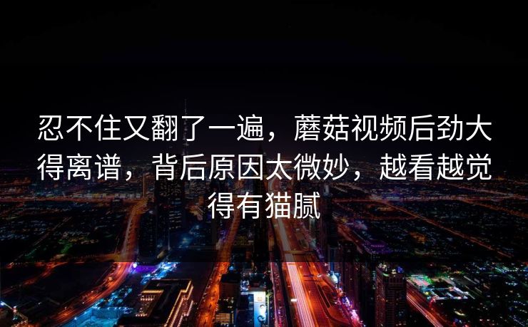 忍不住又翻了一遍，蘑菇视频后劲大得离谱，背后原因太微妙，越看越觉得有猫腻
