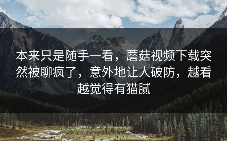 本来只是随手一看，蘑菇视频下载突然被聊疯了，意外地让人破防，越看越觉得有猫腻