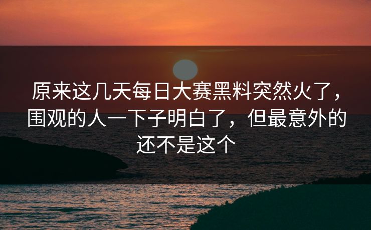 原来这几天每日大赛黑料突然火了，围观的人一下子明白了，但最意外的还不是这个