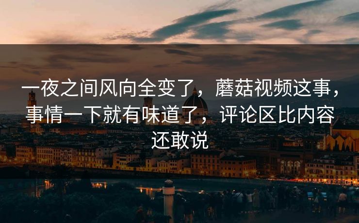 一夜之间风向全变了,蘑菇视频这事,事情一下就有味道了,评论区比内容还敢说 一夜之间风向全变了,蘑菇视频这事,事情一下就有味道了,评论区比内容还敢说